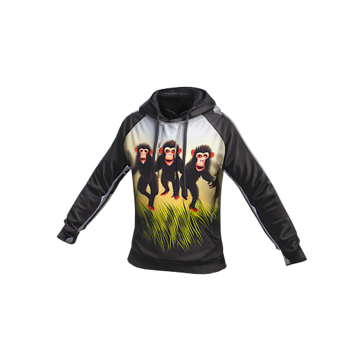 design - 猿3匹が草原で飛び込む絵が描かれた黒フー by titan